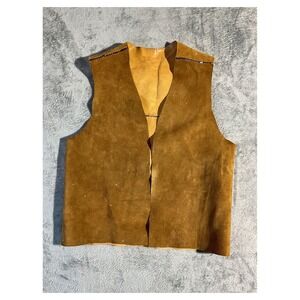 Vintage Handmade Suede Leather Vest Western Boho Open Front Brown